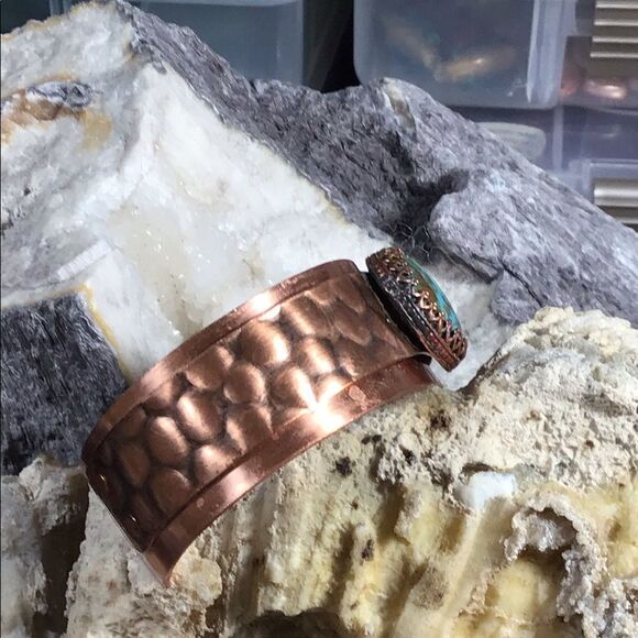 Kingman Turquoise and Copper Cuff Bracelet, NEW, double layer, Made in the USA - Picture 3 of 5